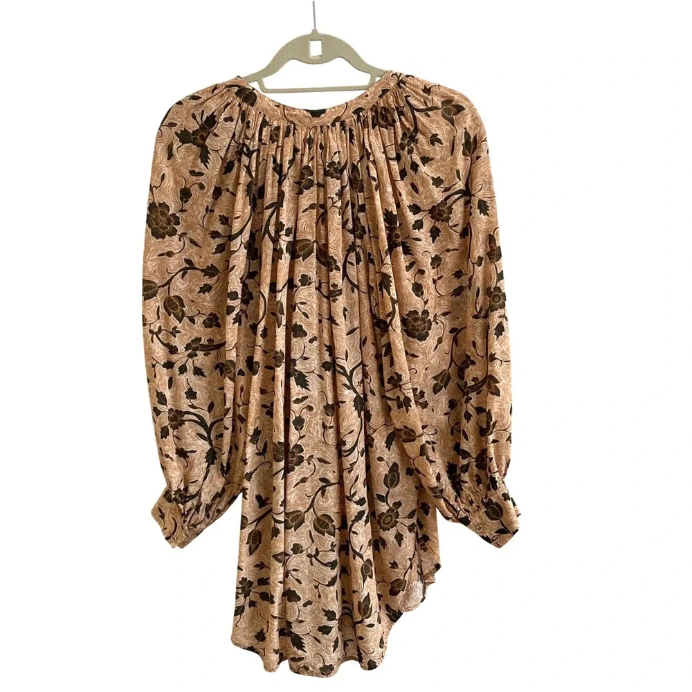 Ulla Johnson Blouse Womens‎ Small Peach Brown Floral Boho Tassel Split Neck